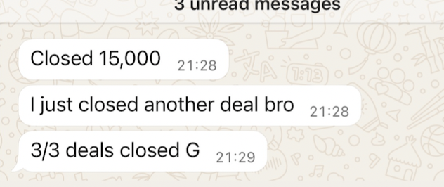 Closed 15,000 and 3/3 deals